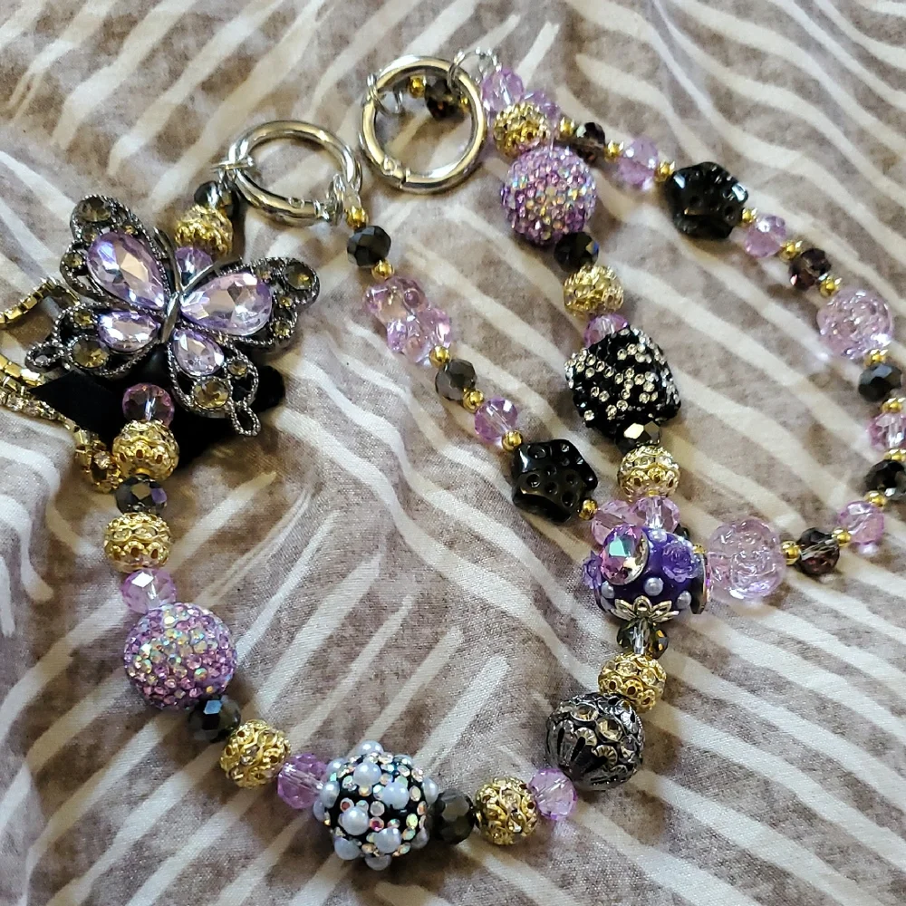 Pretty purple butterfly bag or phone chain